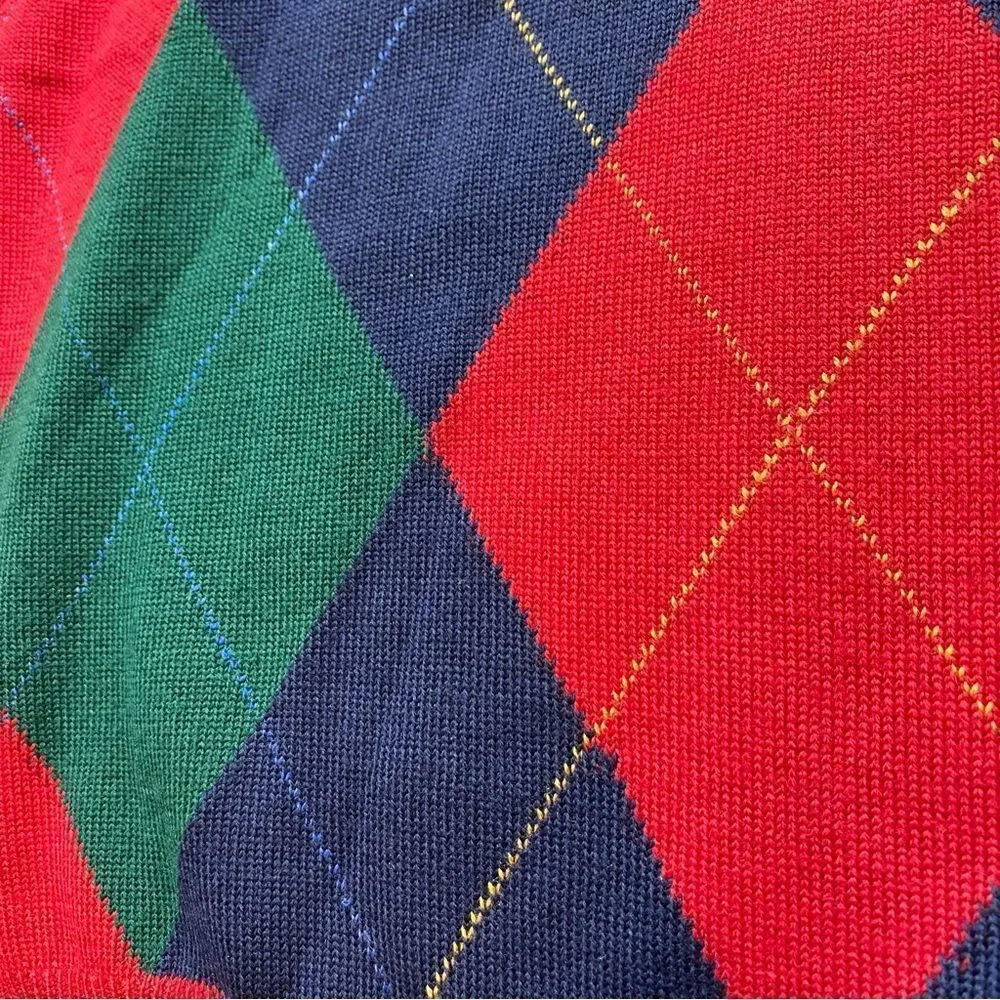 Tricots St Raphael Vintage Knit Argyle V Neck Wool Vest Size Large